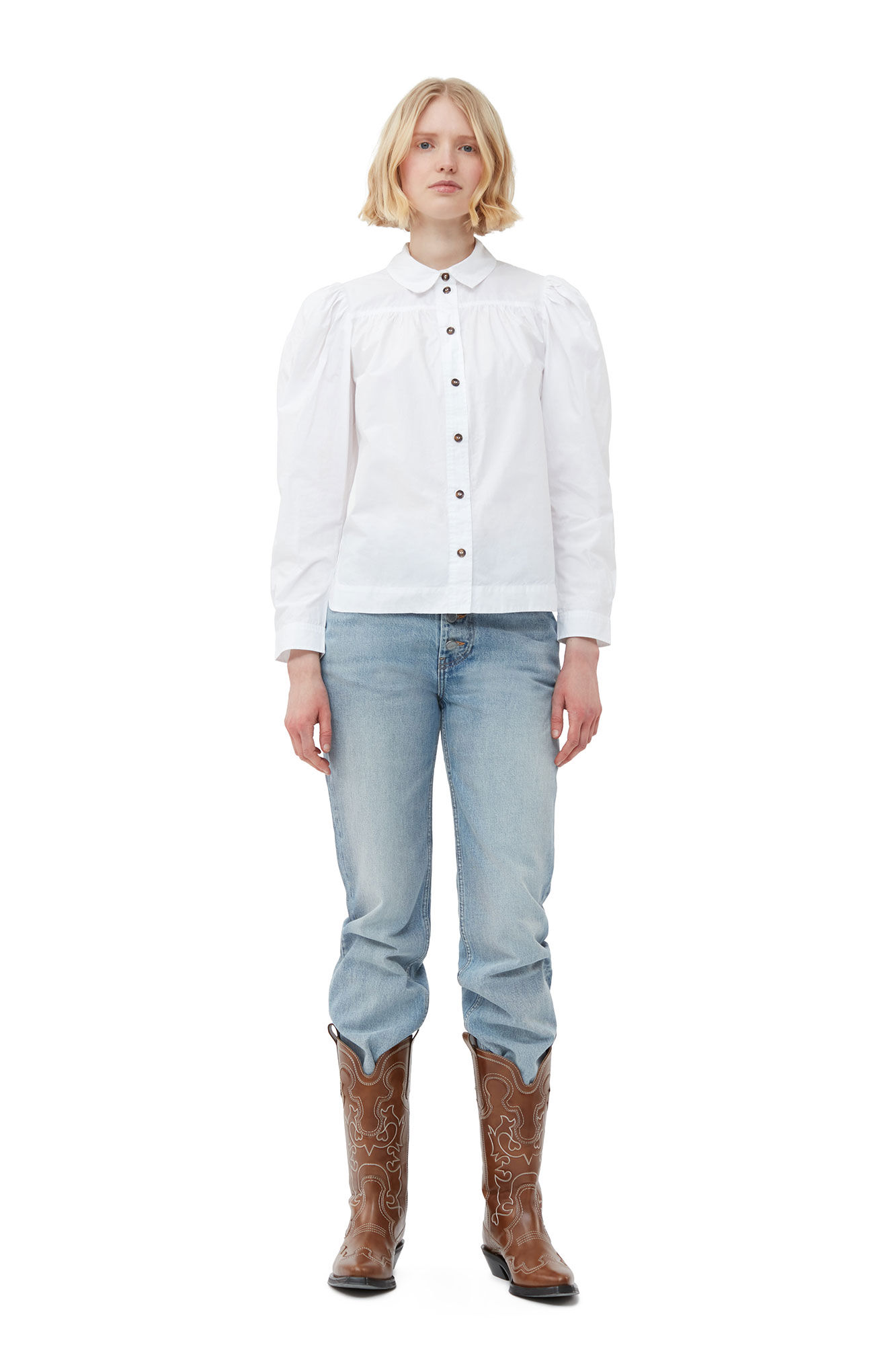 Bright White Cotton Poplin Shirt | GANNI UK