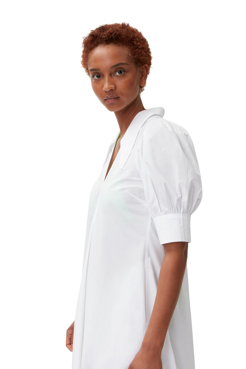 Poplin Midi Dress, Cotton, in colour Bright White - 3 - GANNI