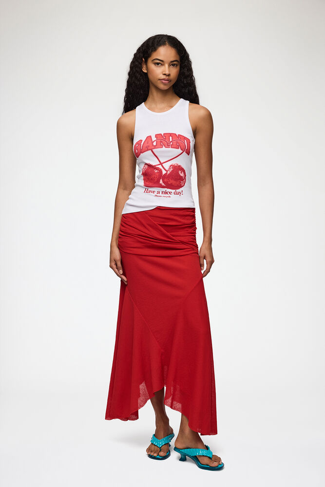 Long Skirt in Red Marl Mesh, Goji Berry