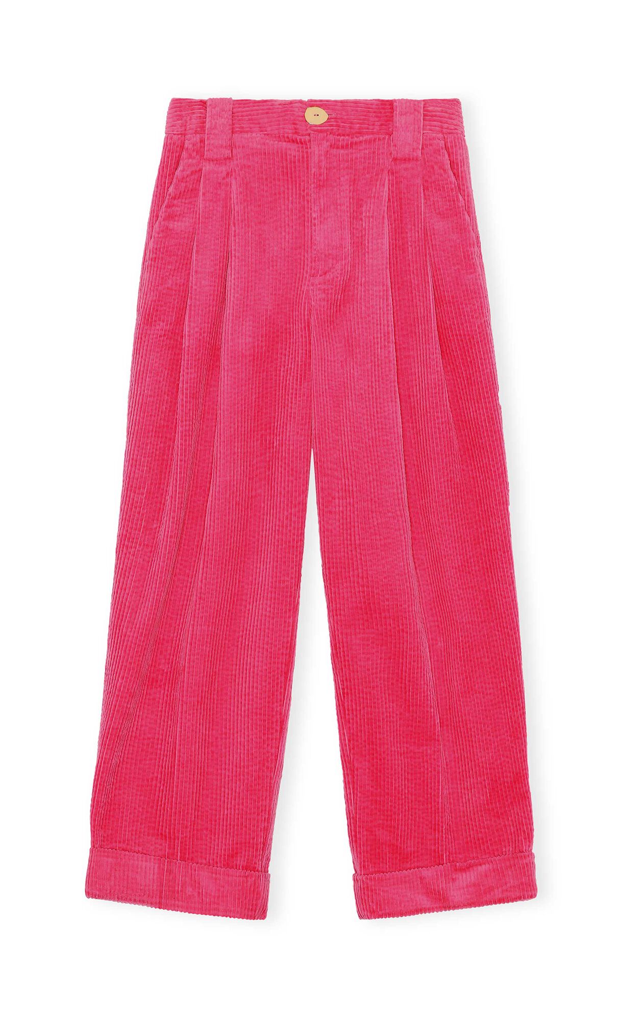 Corduroy Wide-Leg Pleated Trousers, Cotton, in colour Carmine Rose - 1 - GANNI