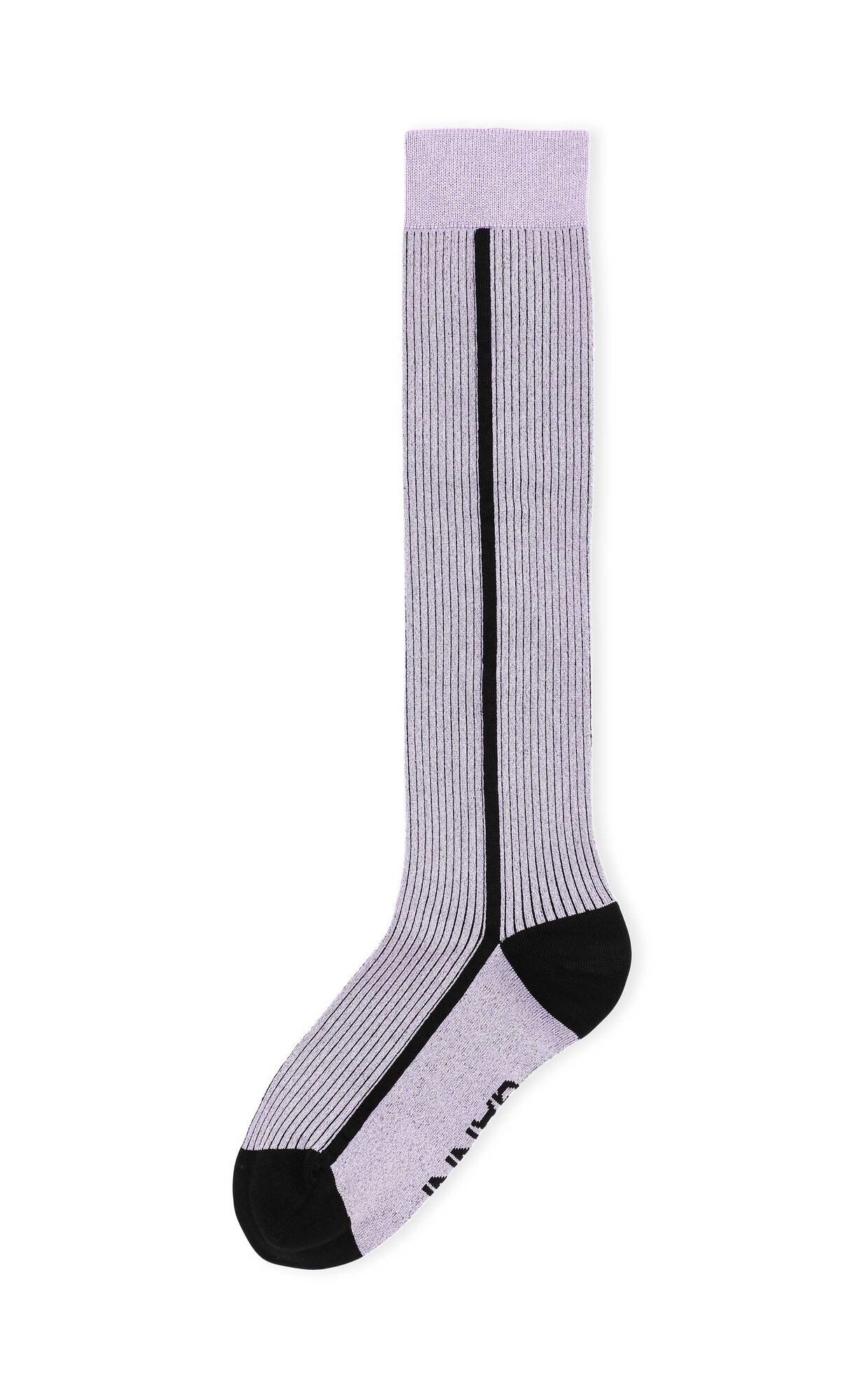 Chaussettes hauteur genou en lurex, Cotton, in colour Heliotrope - 1 - GANNI