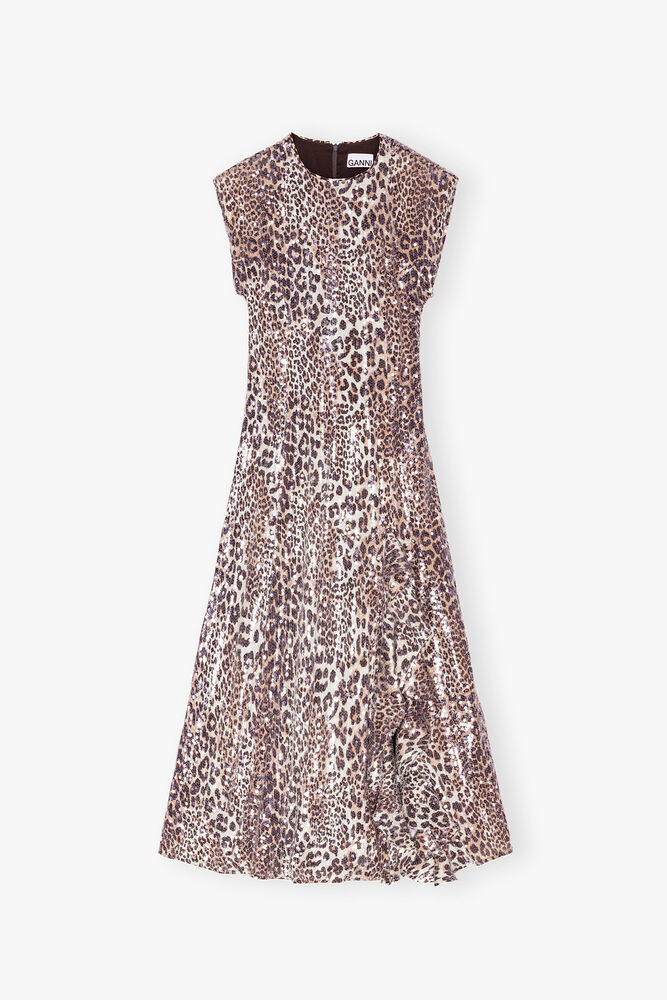 Leopard Stretch Sequins Long Dress, Leopard