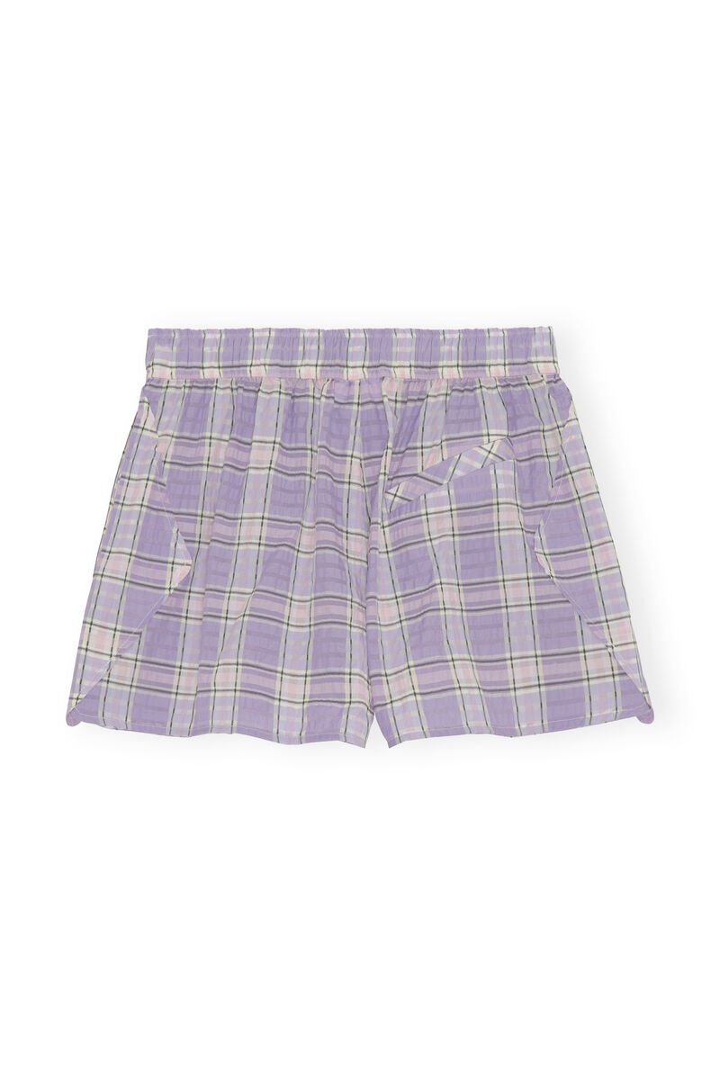Mini Seersucker Shorts, Organic Cotton, in colour Check Persian Violet - 2 - GANNI