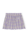 Mini Seersucker Shorts, Organic Cotton, in colour Check Persian Violet - 2 - GANNI