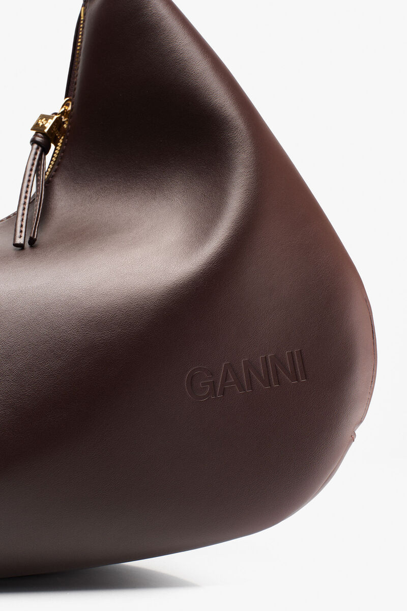Brown Medium Hobo Bag, Recycled Leather, in colour Seal Brown - 6 - GANNI