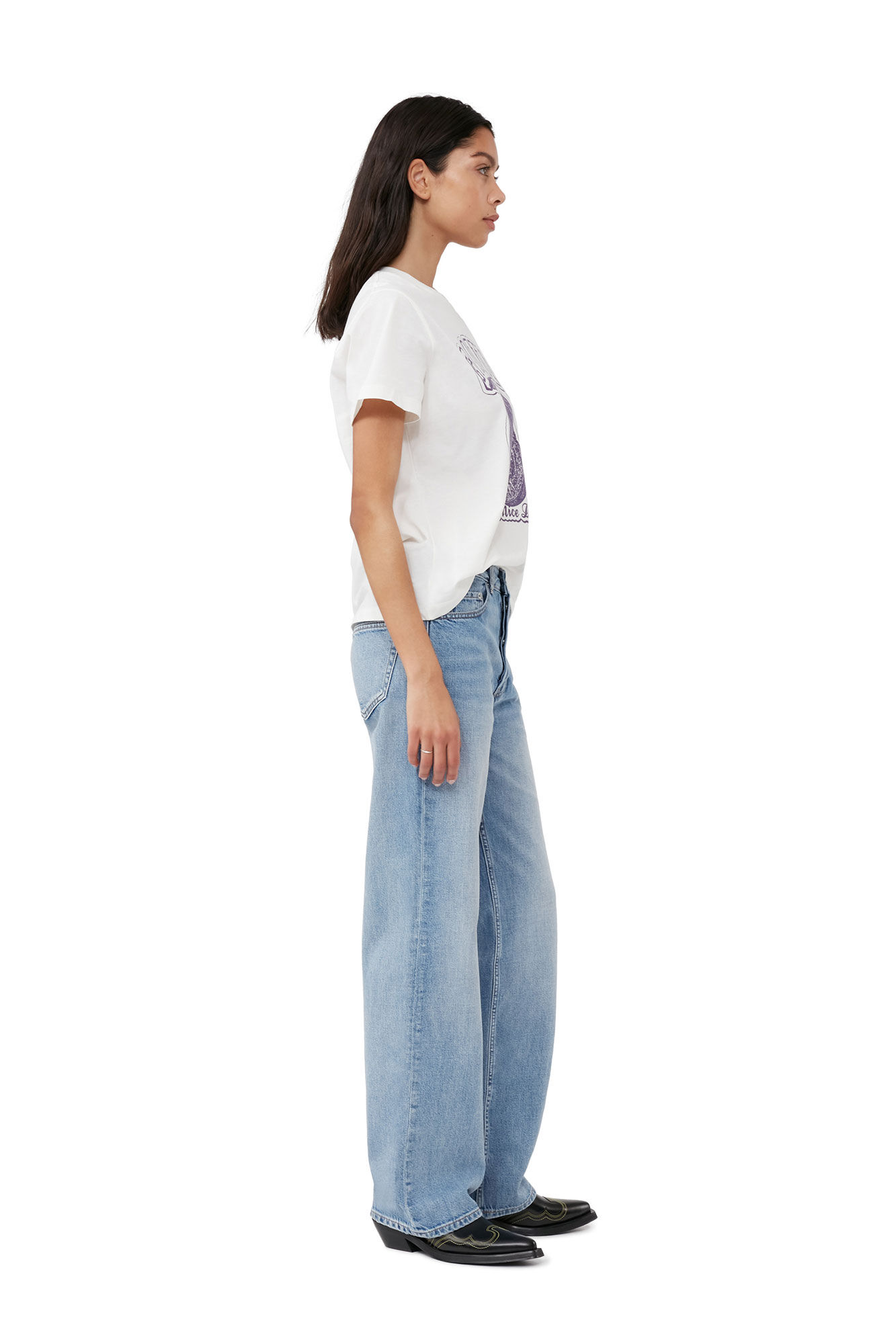 Plum Relaxed T-shirt, Cotton, in colour Egret - 3 - GANNI