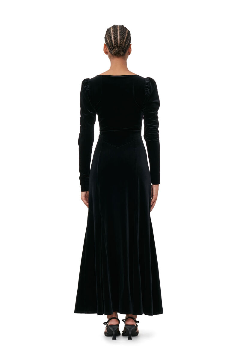 Black Velvet Jersey Maxi Dress, Recycled Polyester, in colour Black - 3 - GANNI