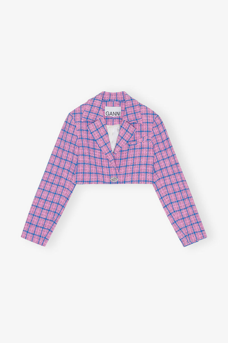 Rutig Kostym Croppad Kavaj, Cotton, in colour Wild Orchid - 1 - GANNI