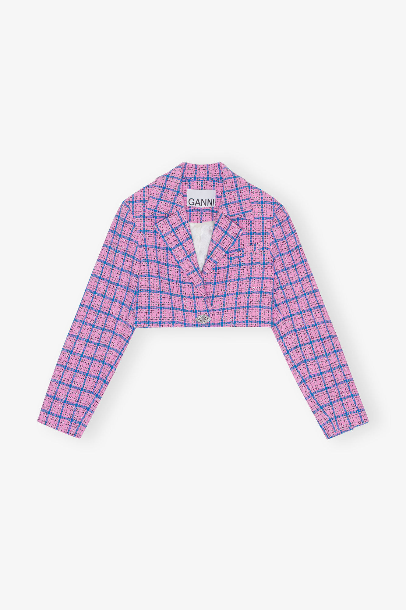 Rutig Kostym Croppad Kavaj, Cotton, in colour Wild Orchid - 1 - GANNI