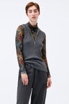 Ribbed Wool Zip Vest, Merino Wool, in colour Phantom - 1 - GANNI
