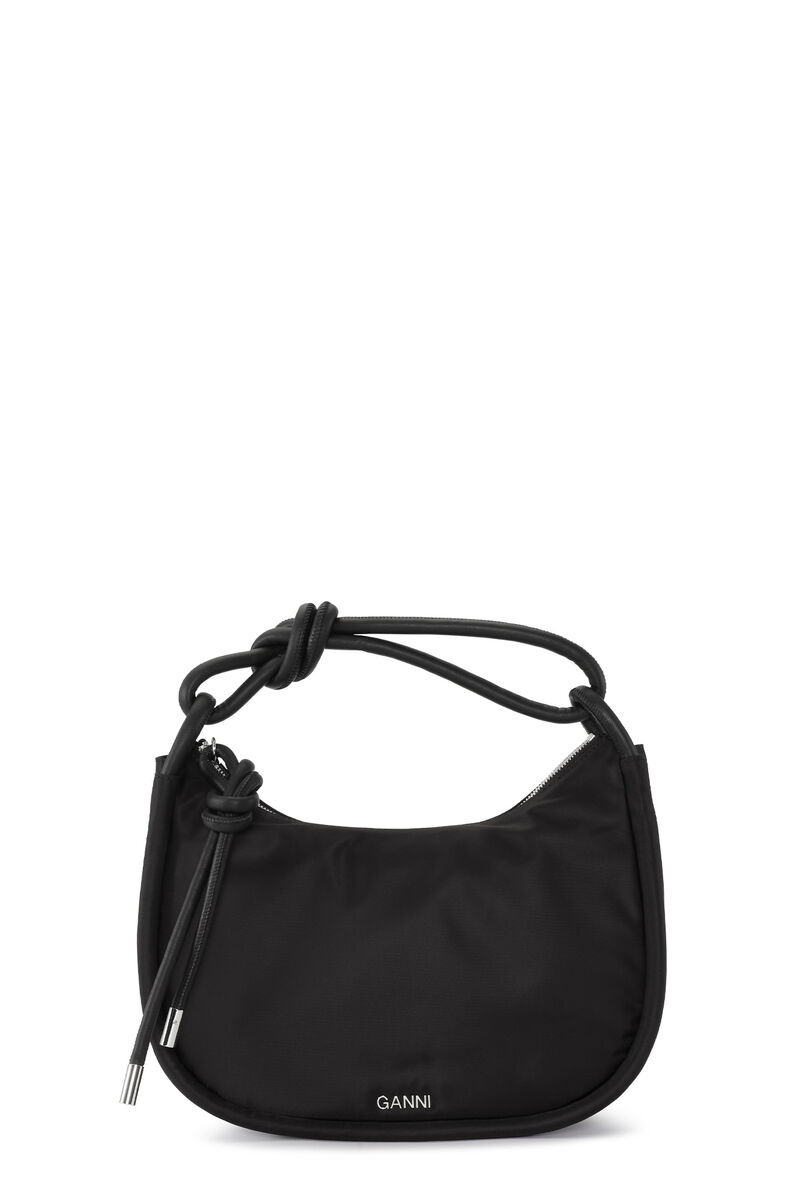 Knot Baguette Bag, Nylon, in colour Black - 1 - GANNI