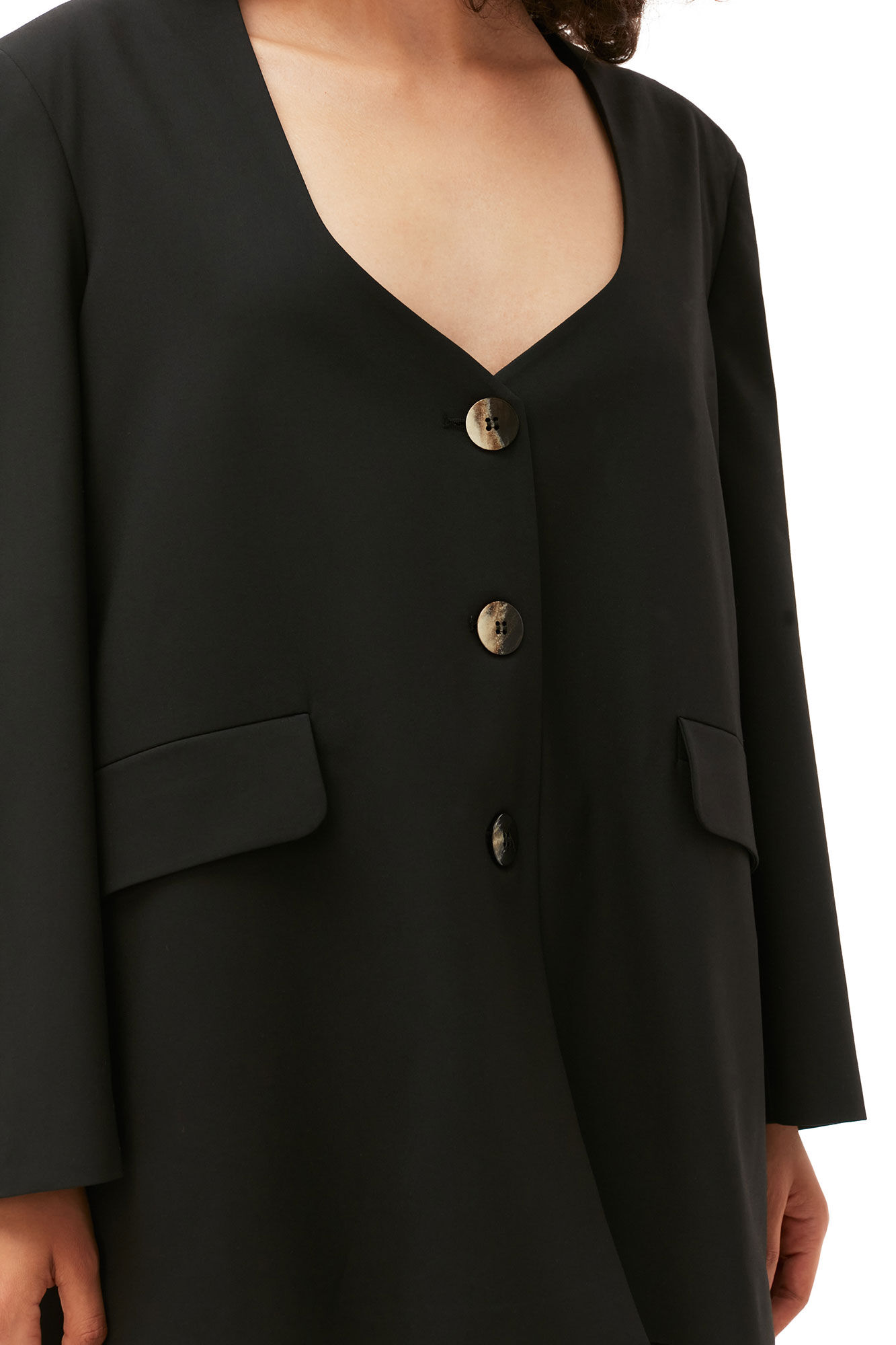 Oversized Drapey Melange Blazer, Elastane, in colour Black - 4 - GANNI