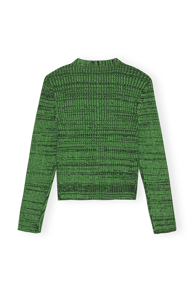 Green Cropped Melange Knit Cardigan, in colour Kelly Green - 2 - GANNI