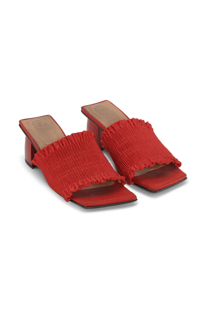 Red Smock Kitten Heel Mules, Polyester, in colour Racing Red - 3 - GANNI