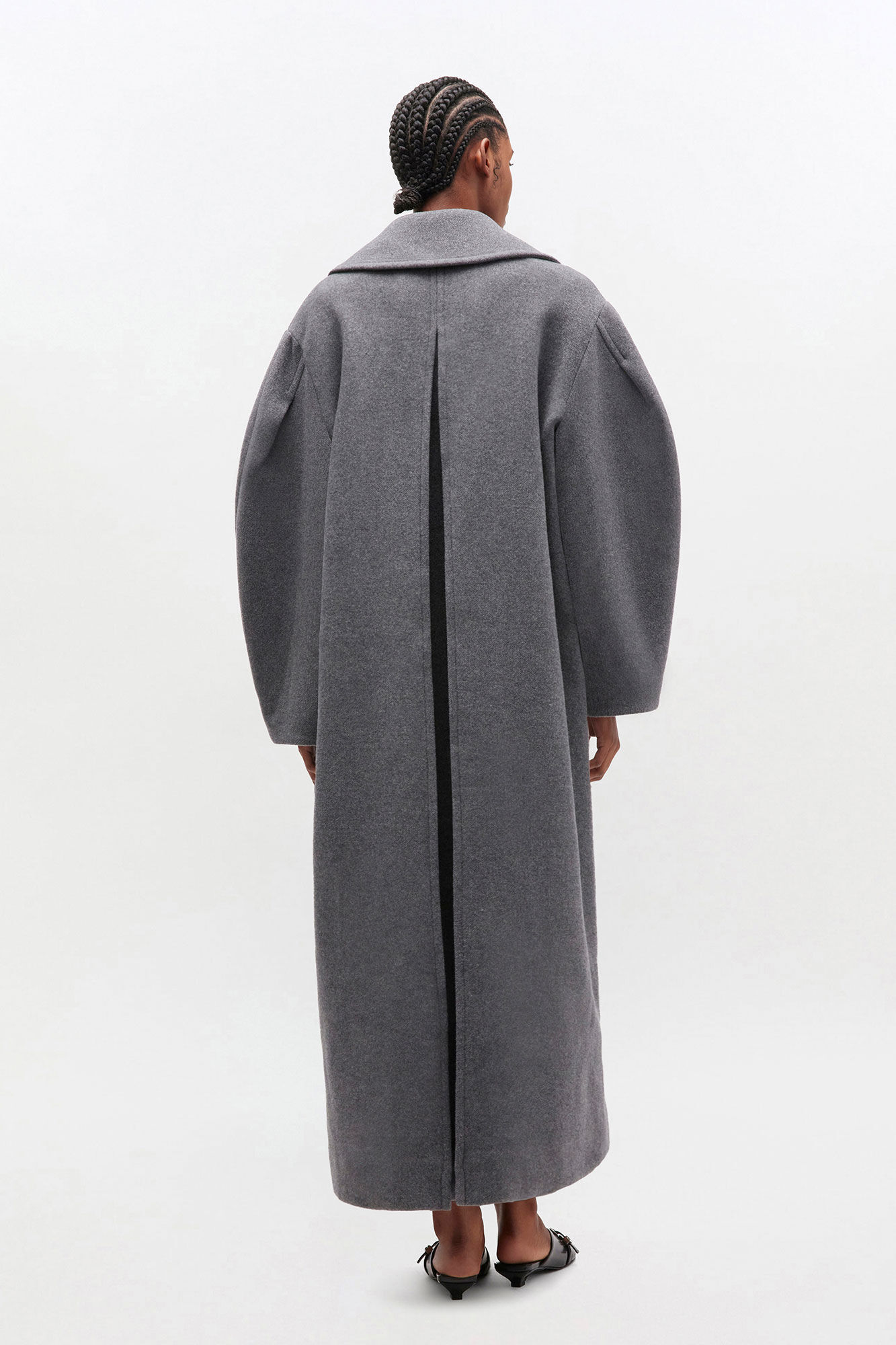 Caban long en laine gris, Nylon, in colour Pewter - 2 - GANNI