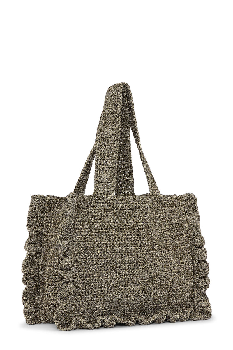 Cotton Crochet Frill Tote Bag , Cotton, in colour Black - 2 - GANNI