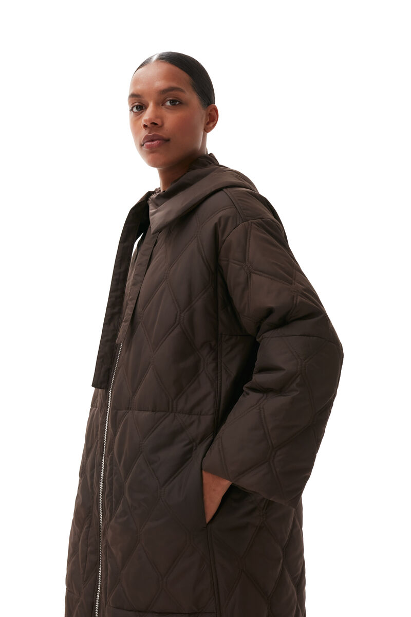Ripstop Quilt Coat, Recycled Polyester, in colour Mole - 3 - GANNI