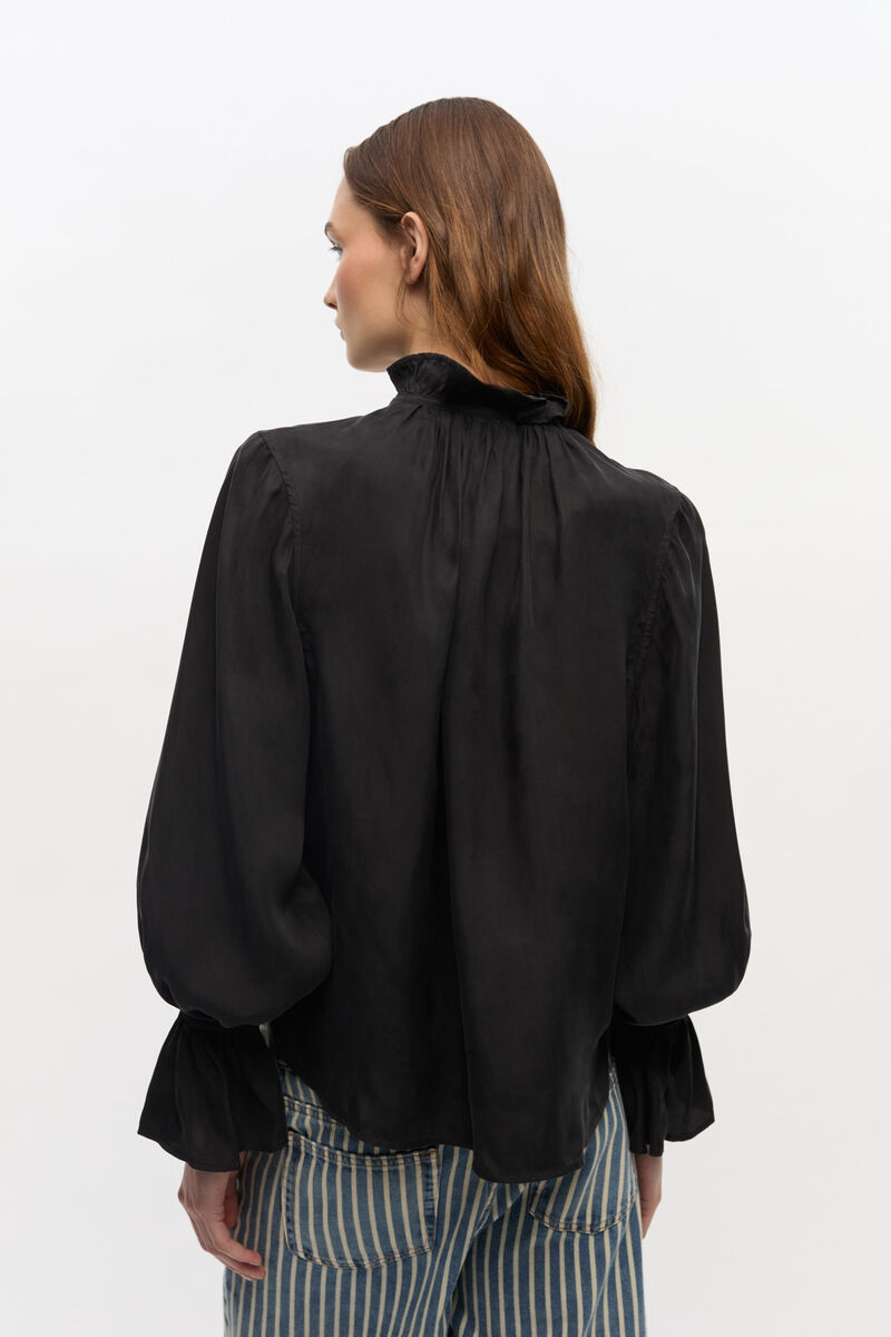 Black Fluid Cupro Tie Shirt, Cupro, in colour Black - 4 - GANNI