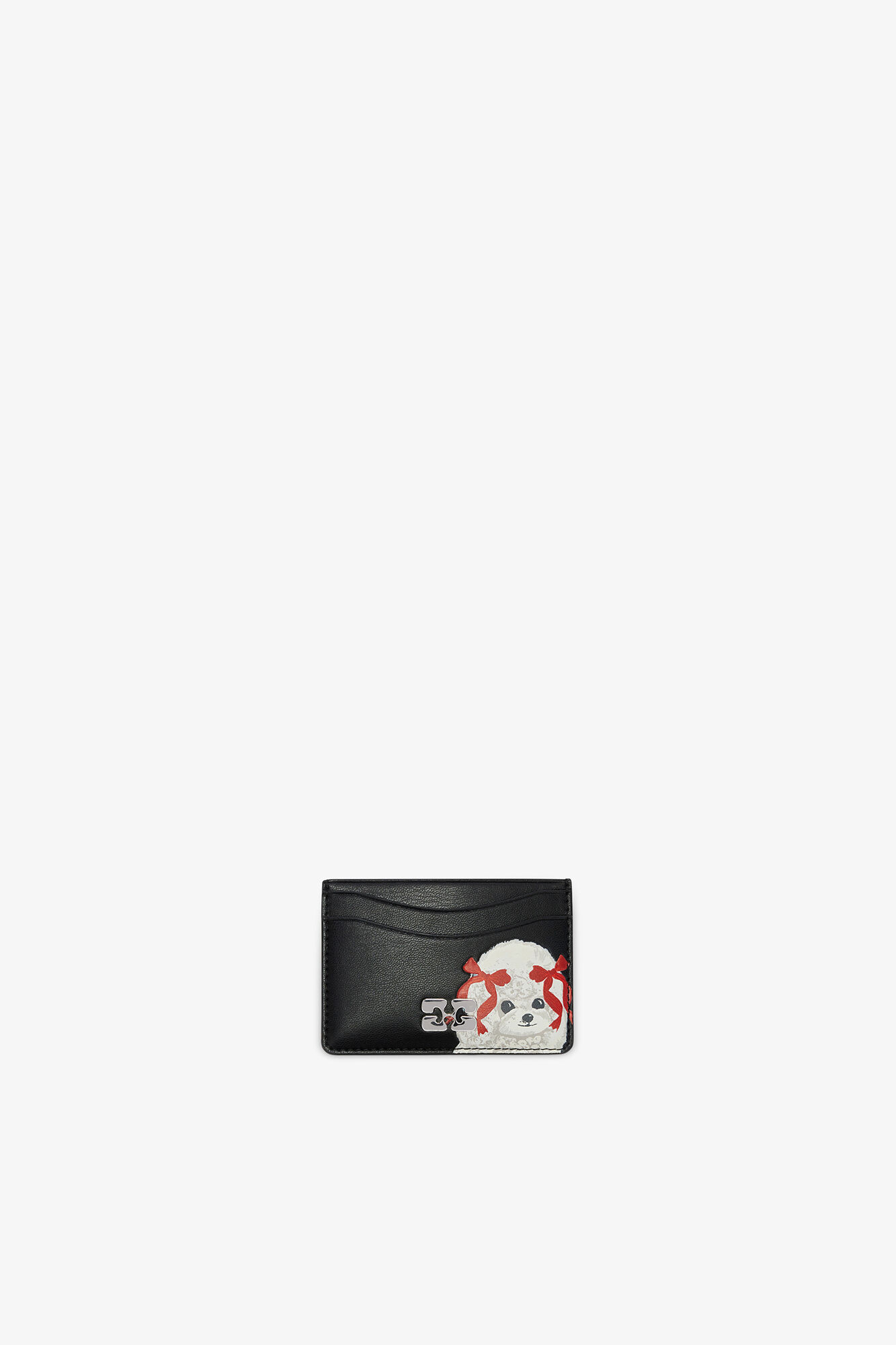 Bou Card Holder with Poodle, Recycled Leather, in colour Black - 1 - GANNI