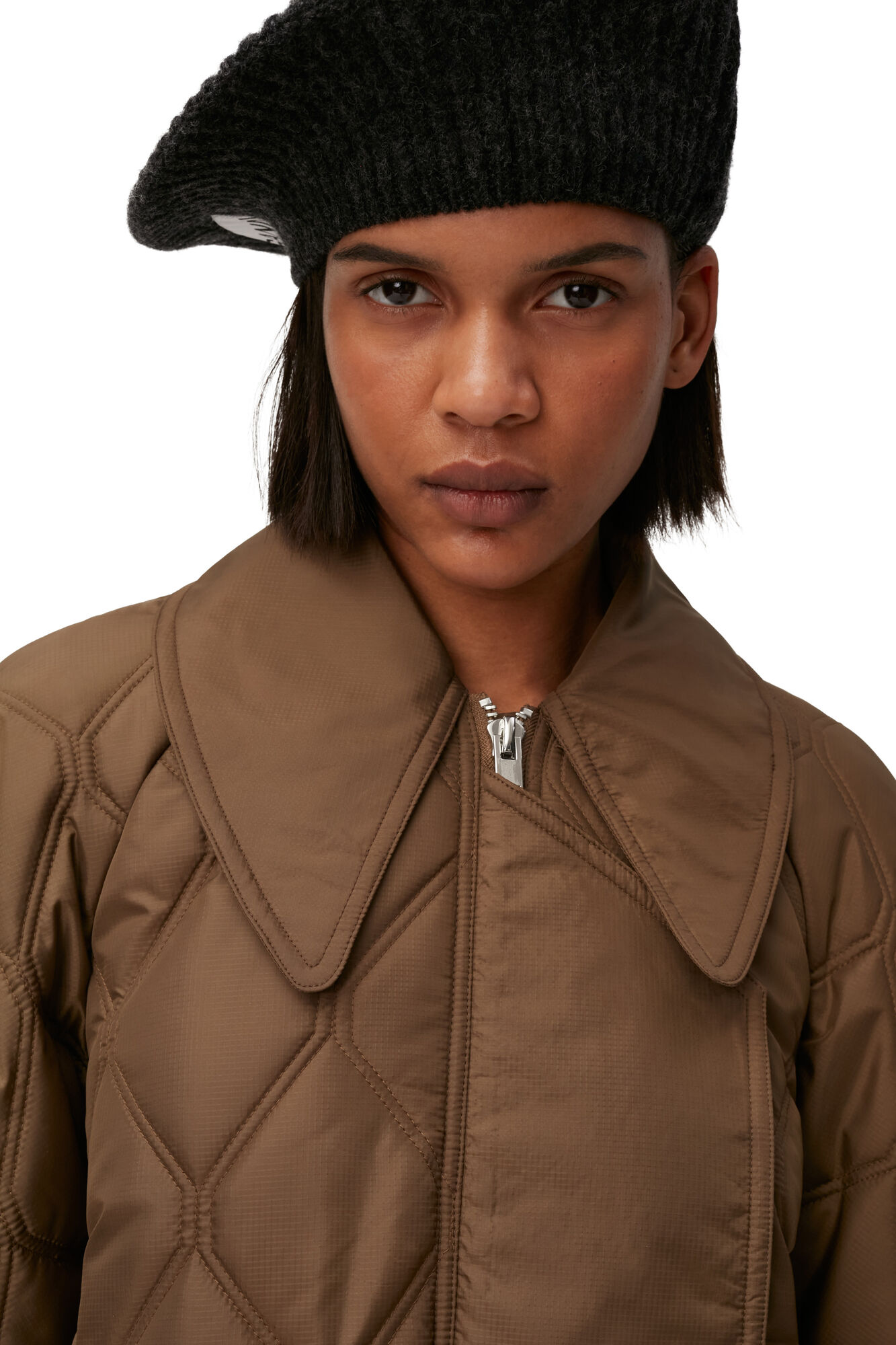 Oversized Ripstop Quilt Coat, Recycled Polyester, in colour Teak - 3 - GANNI