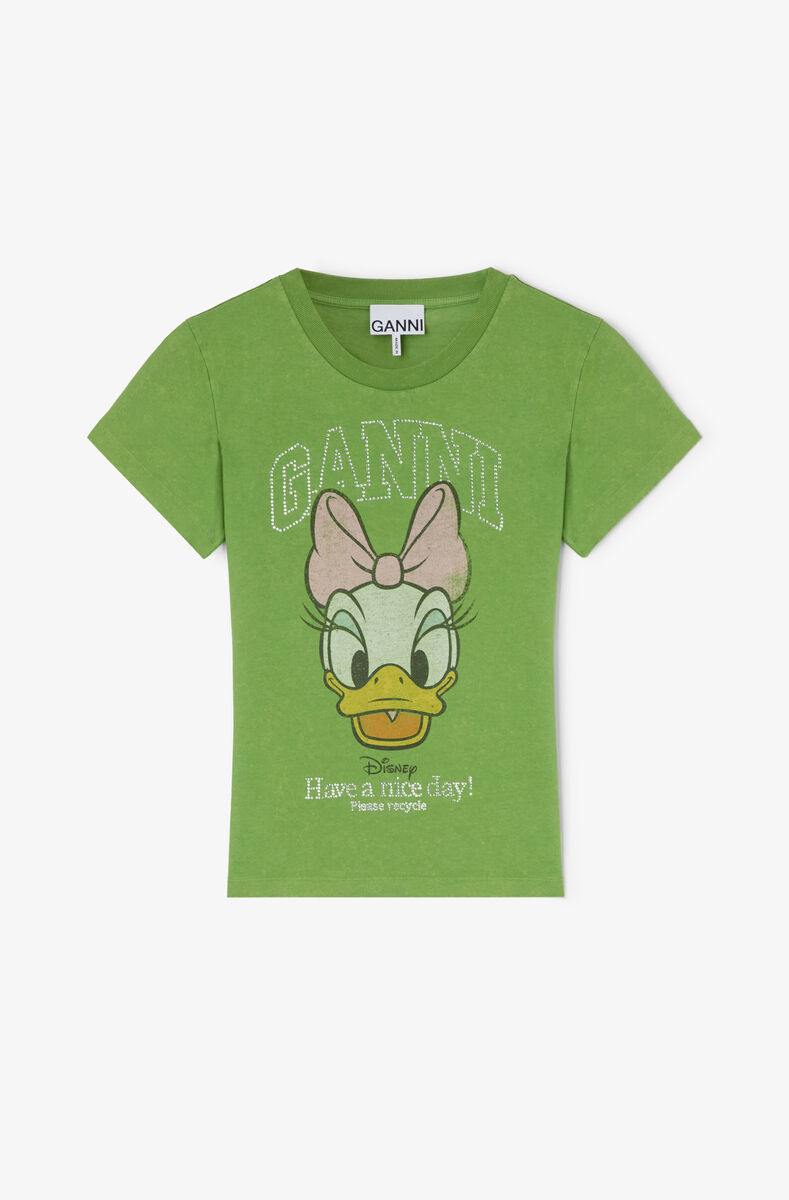 Daisy Duck Green Baby Fit T-shirt, Recycled Cotton, in colour Minced Herb - 1 - GANNI