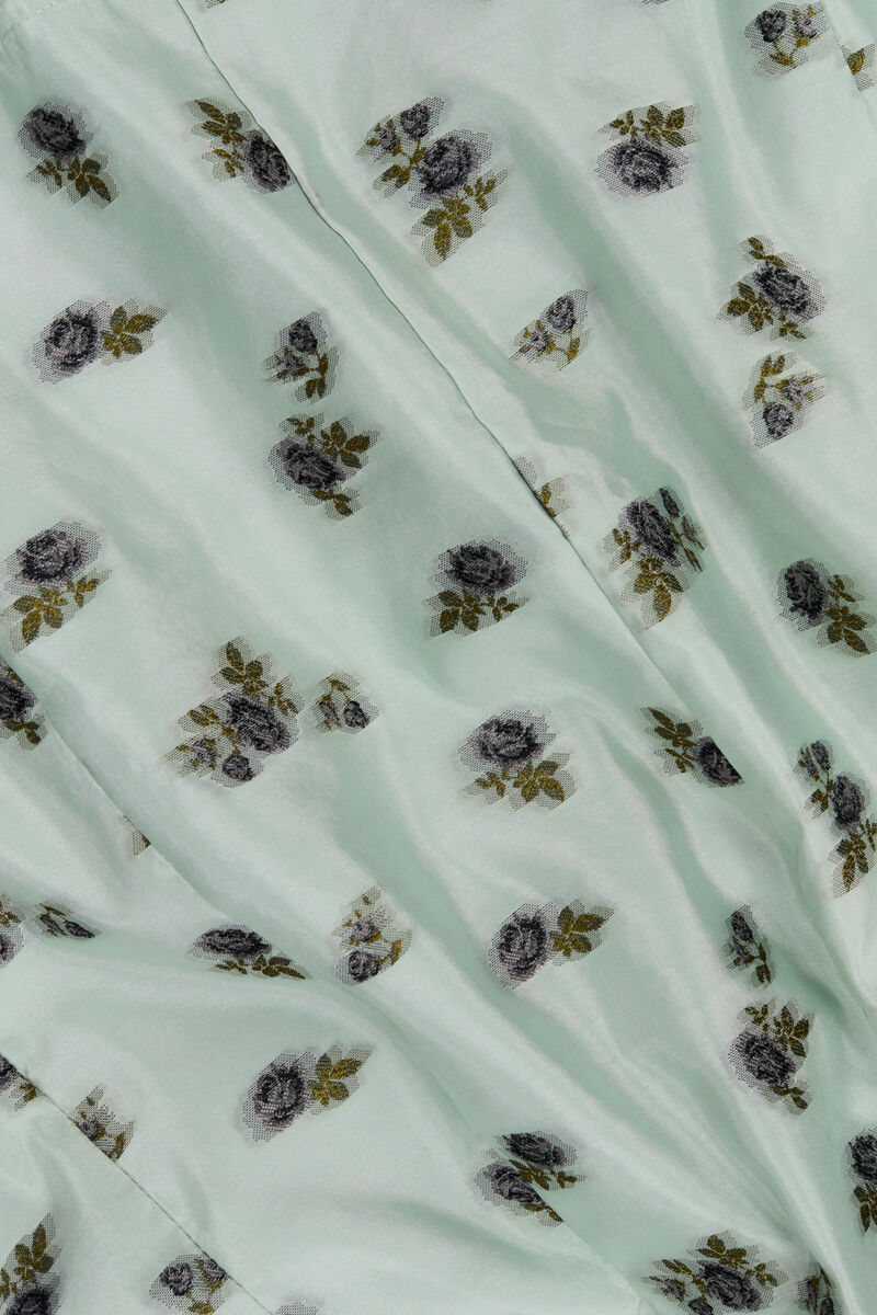 Grey Floral Printed Organza Jacquard Open-back midiklänning, Polyester, in colour Aqua Foam - 5 - GANNI