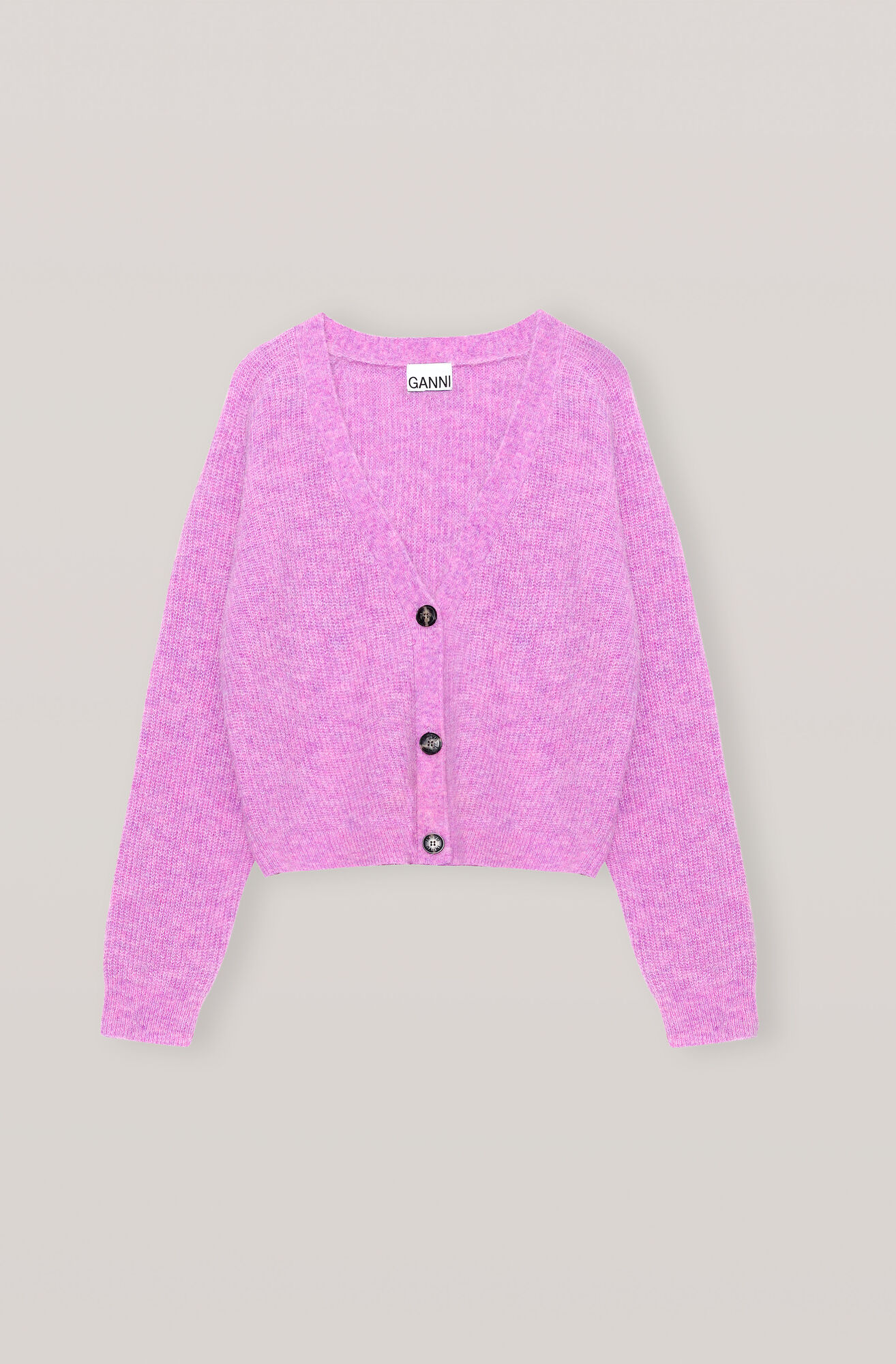 Soft Wool Knit Cardigan, Alpaca, in colour Pastel Lilac - 1 - GANNI