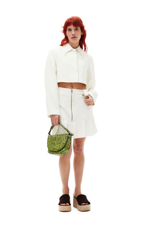 Ganni Slub Linen Mini Skirt In Egret