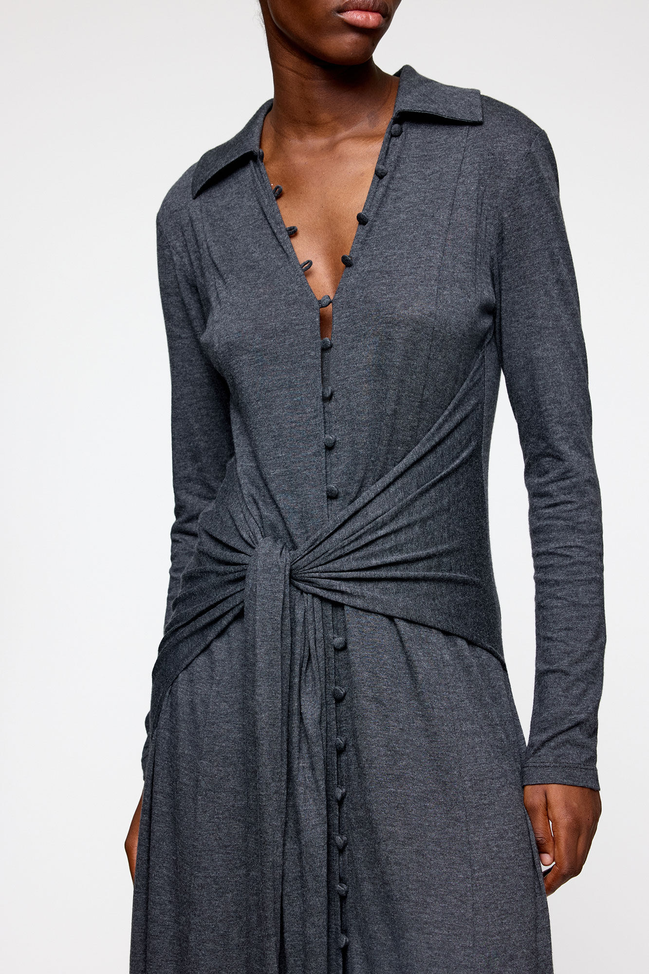 Long Dress in Grey Jersey, Modal, in colour Phantom - 3 - GANNI