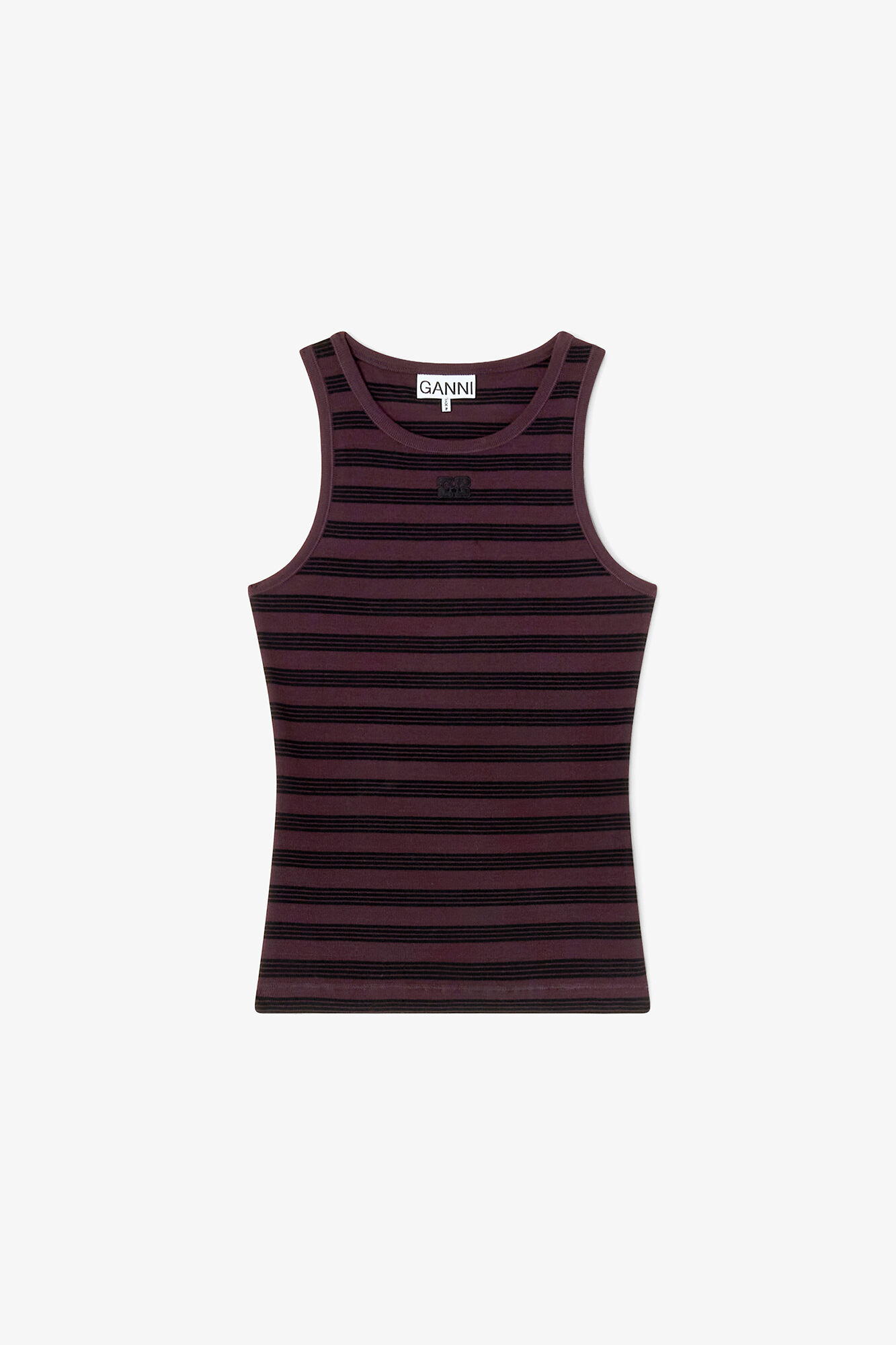 Stripe Rib Tank Top, Organic Cotton, in colour Chocolate Plum - 1 - GANNI
