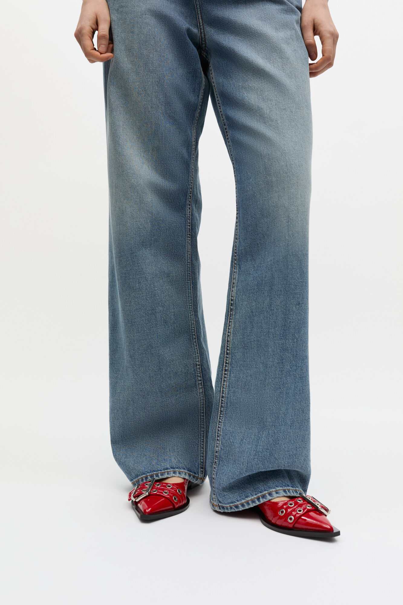 Feminine Buckle Ballerinas in Red, Polyurethane, in colour Racing Red - 1 - GANNI