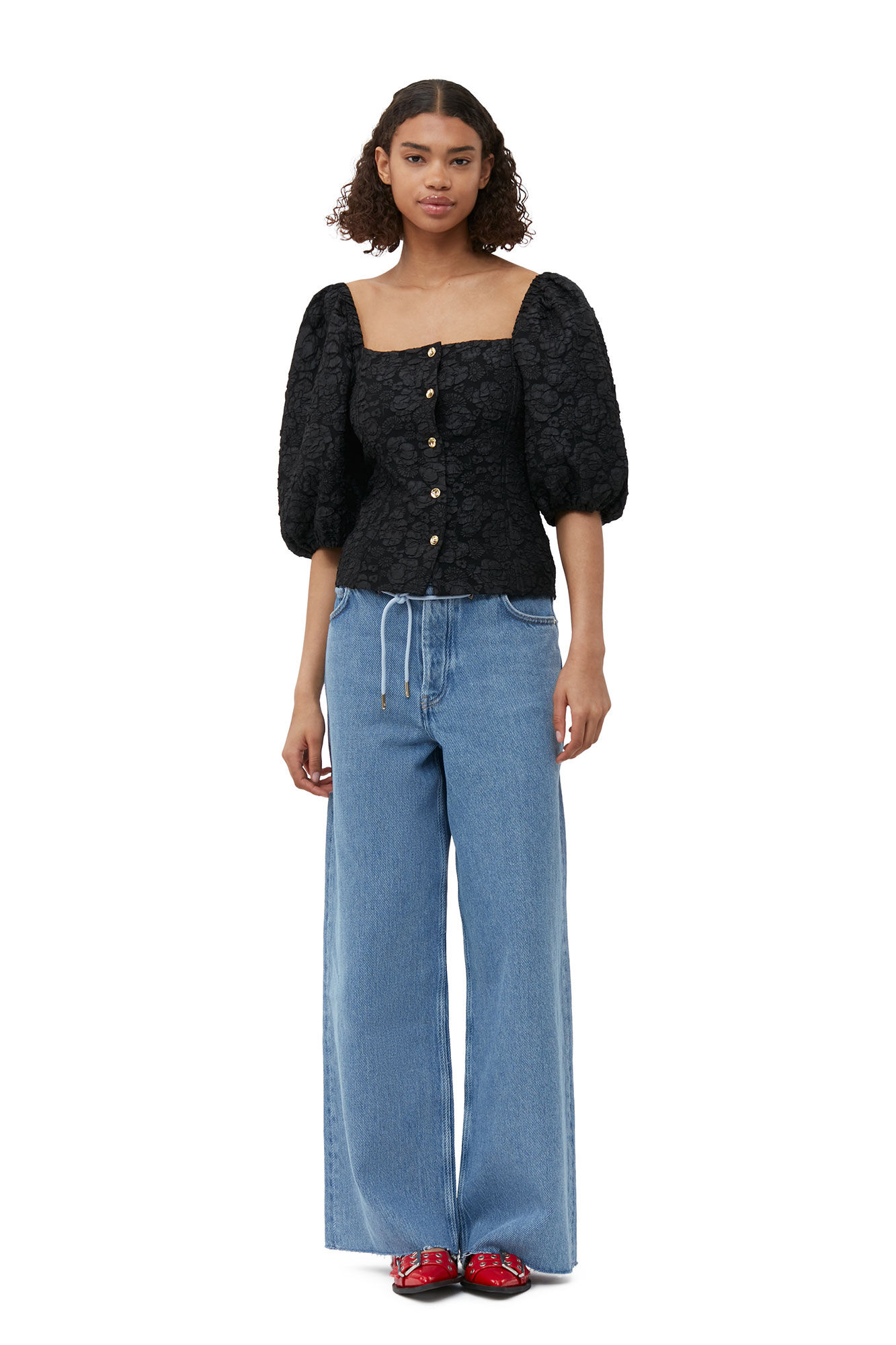 Stretch Jacquard Fitted Blouse