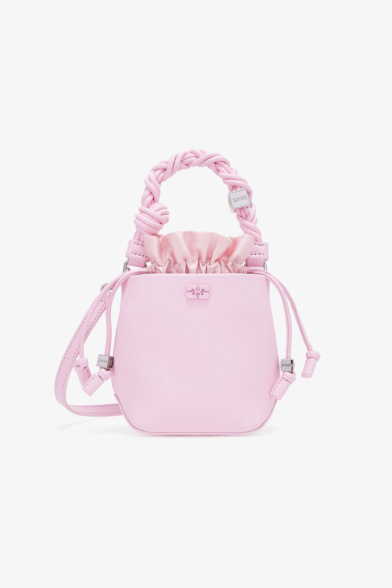 Pink Mini GANNI Bou Bucket Bag, Lyocell, in colour Fairy Tale - 1 - GANNI