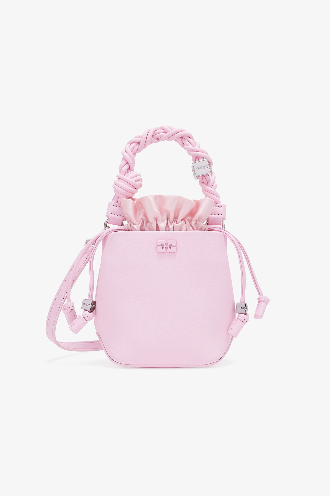 Pink Mini GANNI Bou Bucket Bag, Lyocell, in colour Fairy Tale - 1 - GANNI