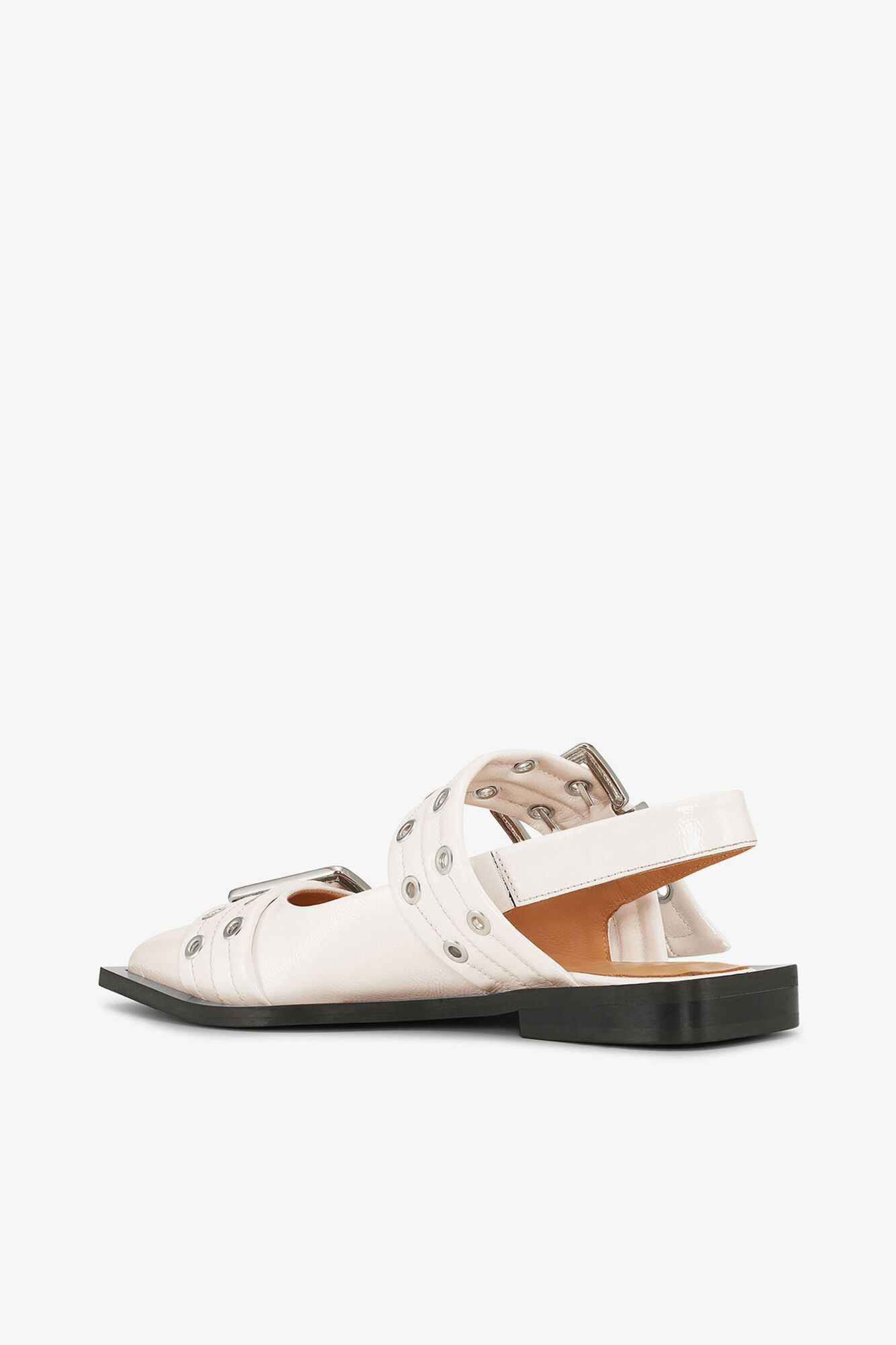 Feminine Buckle Ballerinas in Ivory, Polyurethane, in colour Egret - 3 - GANNI