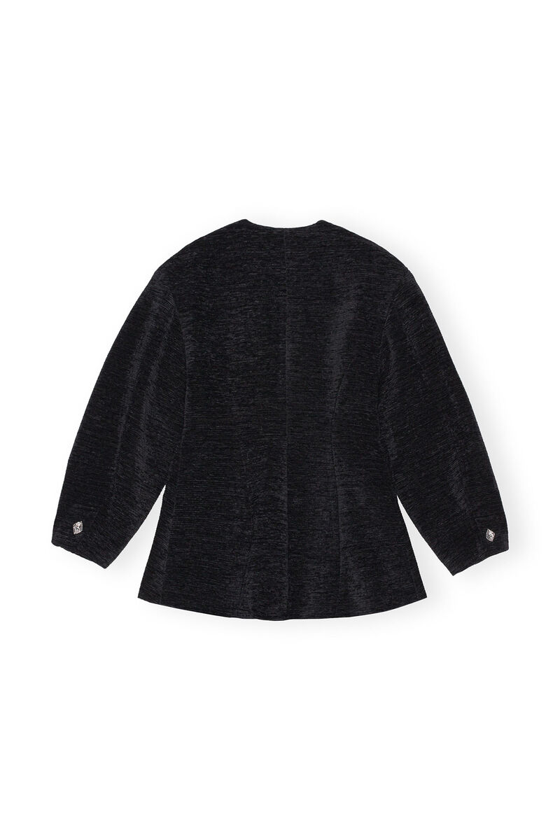 Chenille Fitted Blazer, Cotton, in colour Black - 2 - GANNI