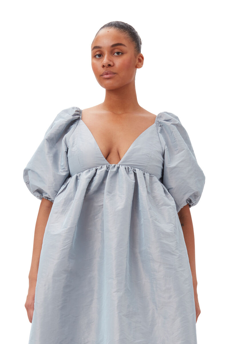 Light Blue Shiny Taffeta Long Dress, Polyester, in colour Powder Blue - 2 - GANNI