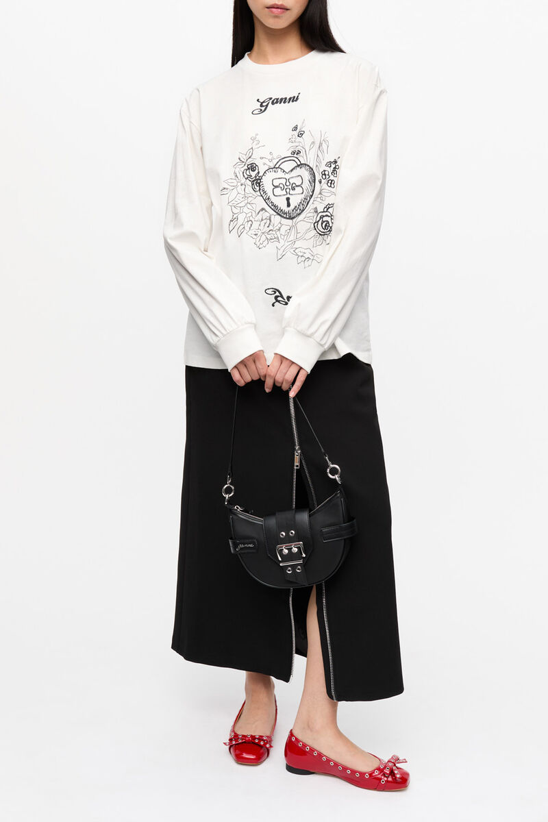 White Re-cut Heavy Long-sleeve T-shirt, Organic Cotton, in colour Egret - 2 - GANNI