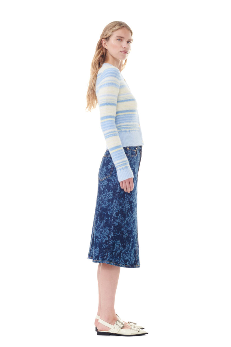 Blue Striped Soft Wool-cardigan, Alpaca, in colour Skyway - 3 - GANNI