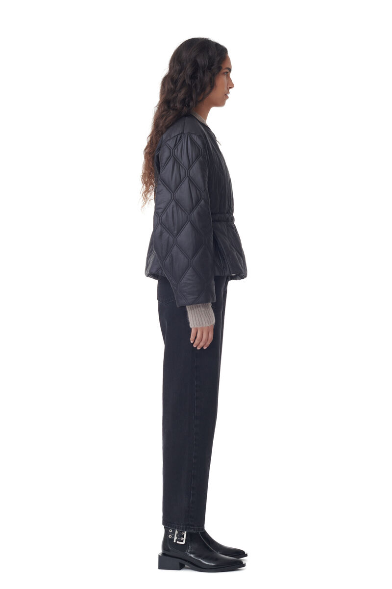 Black Shiny Quilt Jacket, Nylon, in colour Black - 3 - GANNI