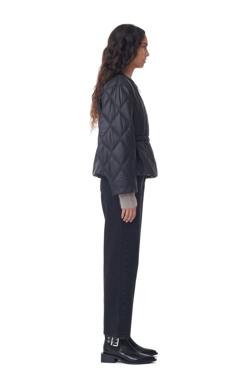 Black Shiny Quilt Jakke, Nylon, in colour Black - 3 - GANNI