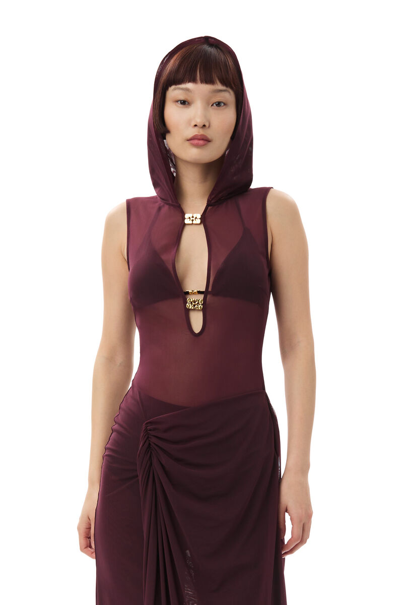 GANNI x Paloma Elsesser Mesh Sleeveless Layer Kleid, Recycled Nylon, in colour Port Royale - 6 - GANNI