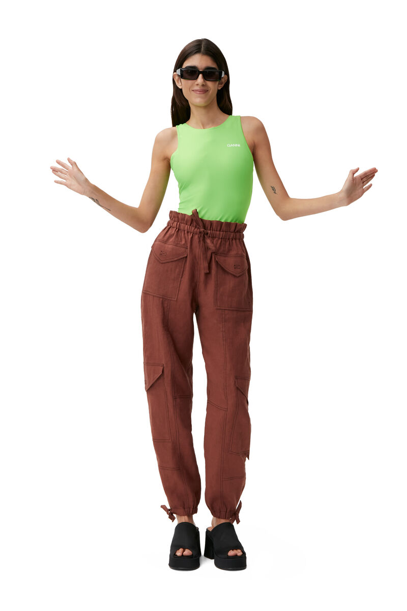 100% Hemp Cargo Trousers, Hemp, in colour Root Beer - 3 - GANNI