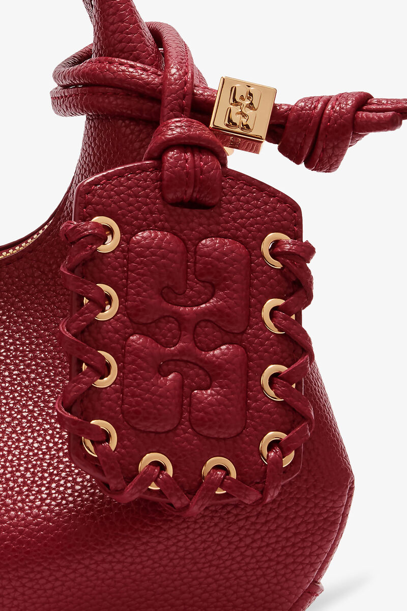 Grained Mini Hobo Bag, Recycled Polyester, in colour Red Dahlia - 4 - GANNI