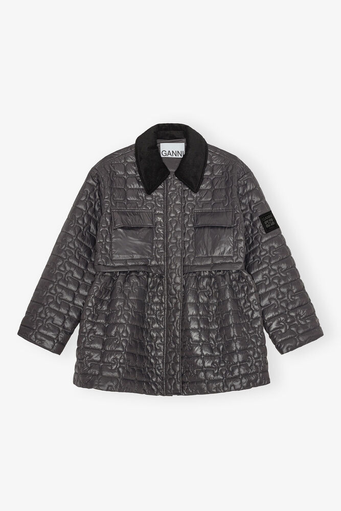 Dark Grey Quilt Midi Jacket, Phantom