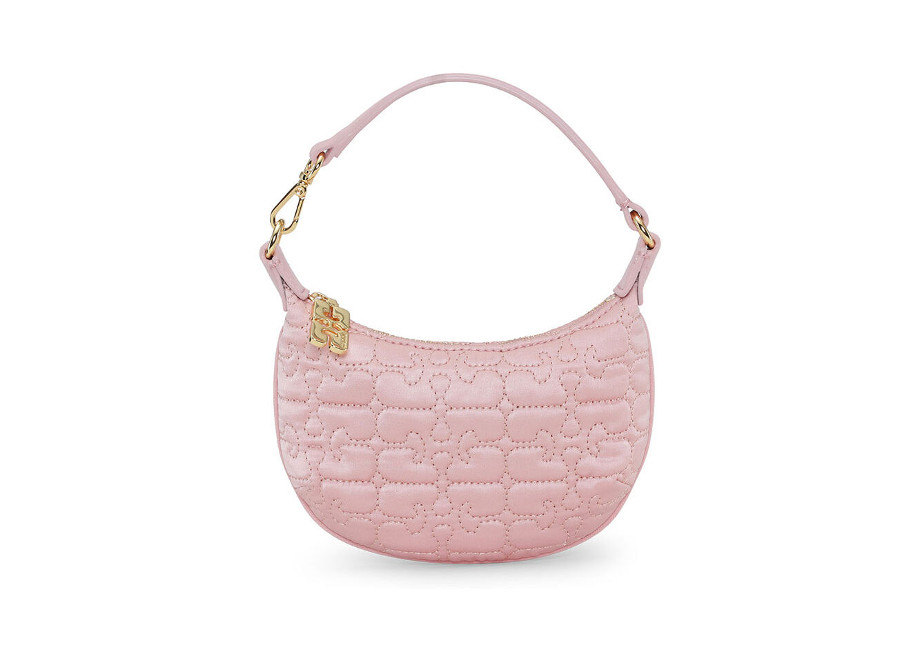 Light Pink Mini Butterfly Pouch Satin Taske, Recycled Polyester, in colour Powder - 1 - GANNI