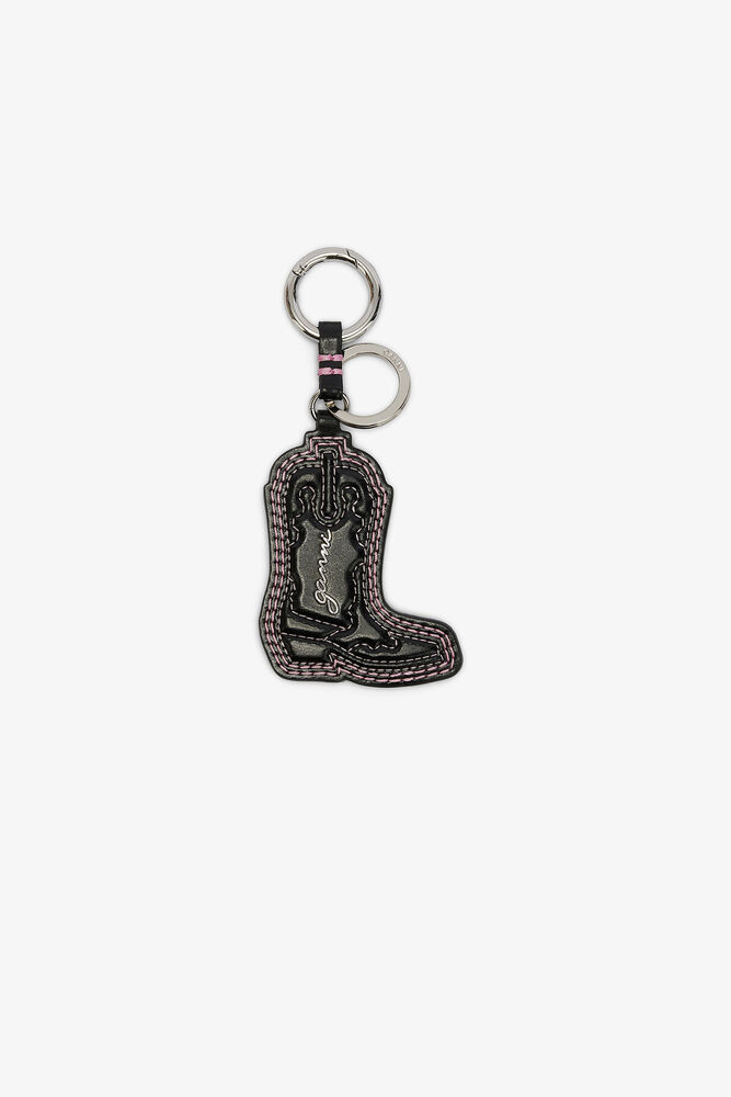 Western Boot Keyring in Black, Chalk Pink