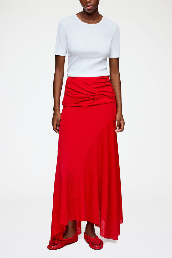 Long Skirt in Red Marl Mesh, Goji Berry