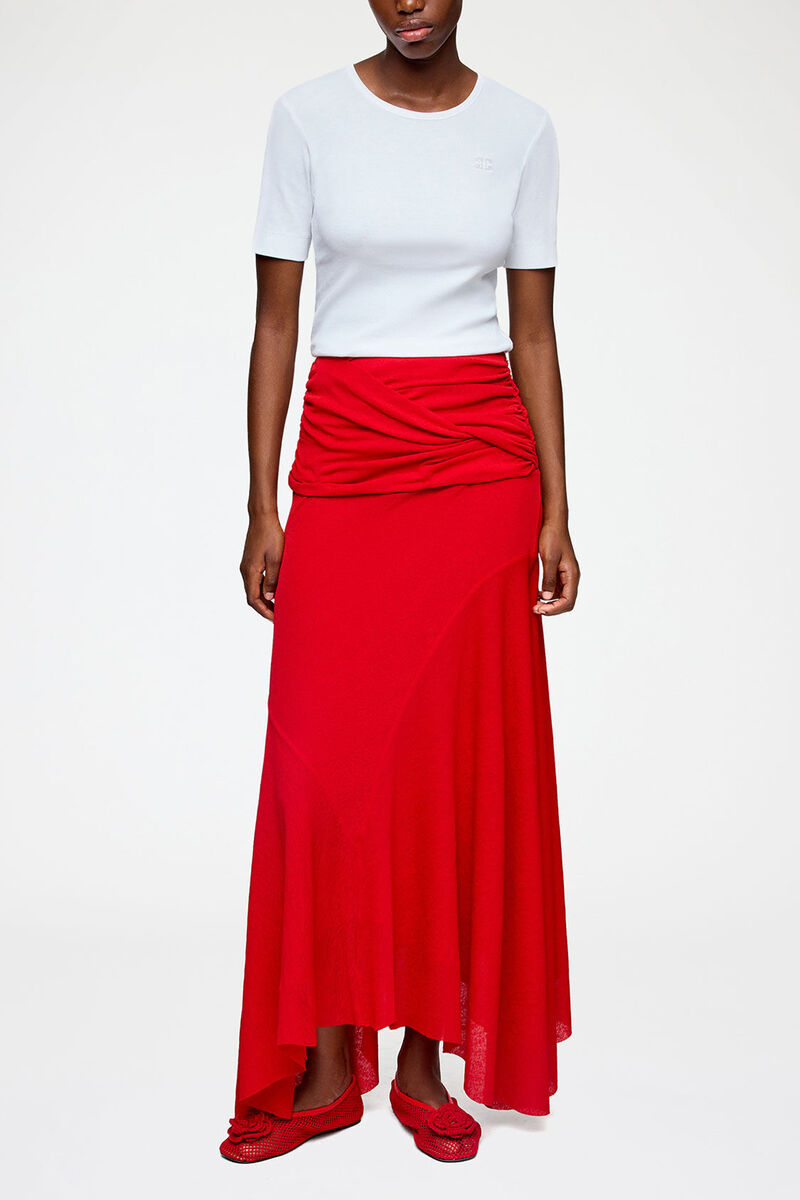 Langer Rock aus meliertem Netzstoff in Rot, Recycled Polyester, in colour Goji Berry - 1 - GANNI