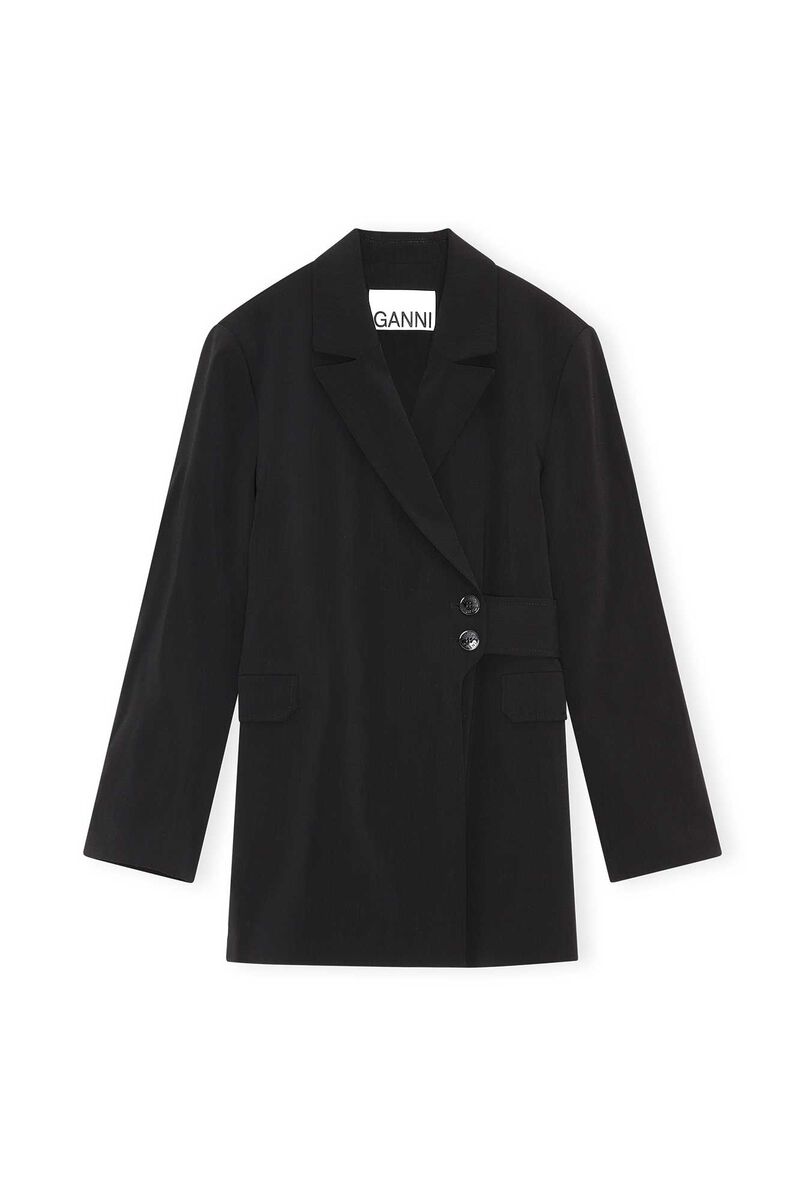 Relaxed Suit Blazer, Elastane, in colour Black - 1 - GANNI